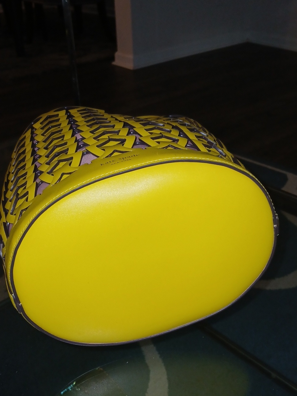 Kate Spade Dorie Yellow Laser-Cut Bucket Bag with Pink Liner - Picture 6 of 6